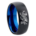 8mm Dragon Two-Tone Classic Dome Black Blue Tungsten Engraved Ring