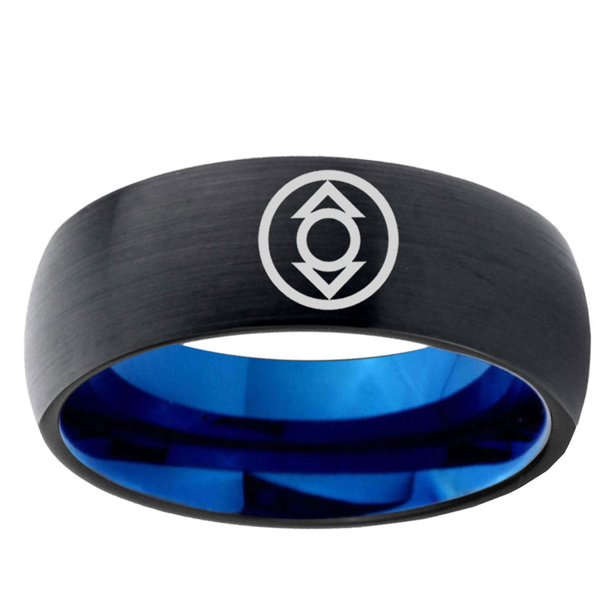 5mm Indigo Lanterns Two-Tone Classic Dome Black Blue Tungsten Engraved Ring