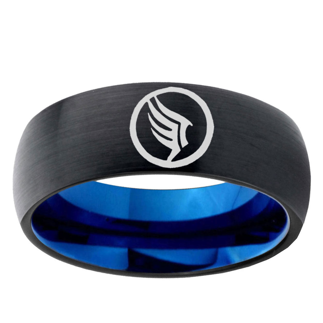 5mm Mass Effect Two-Tone Classic Dome Black Blue Tungsten Engraved Ring