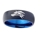 5, 8mm Wolf Dome Blue Black Engraved Ring