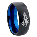 8mm Wolf Design Two-Tone Classic Dome Black Blue Tungsten Engraved Ring