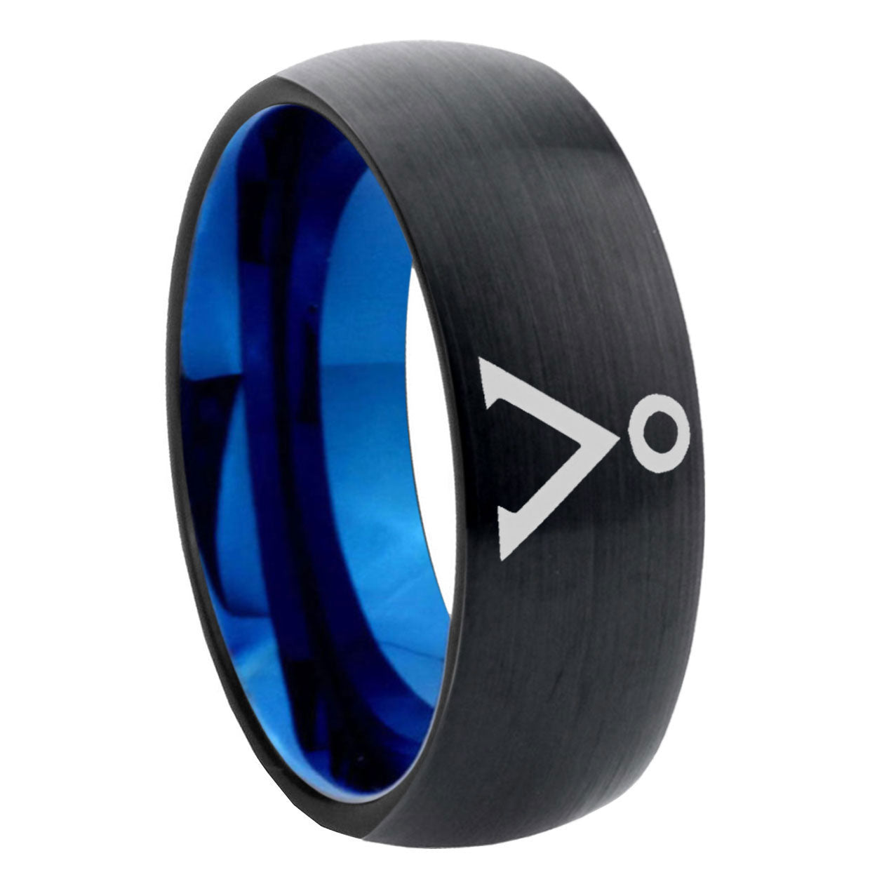 8mm Stargate Two-Tone Classic Dome Black Blue Tungsten Engraved Ring
