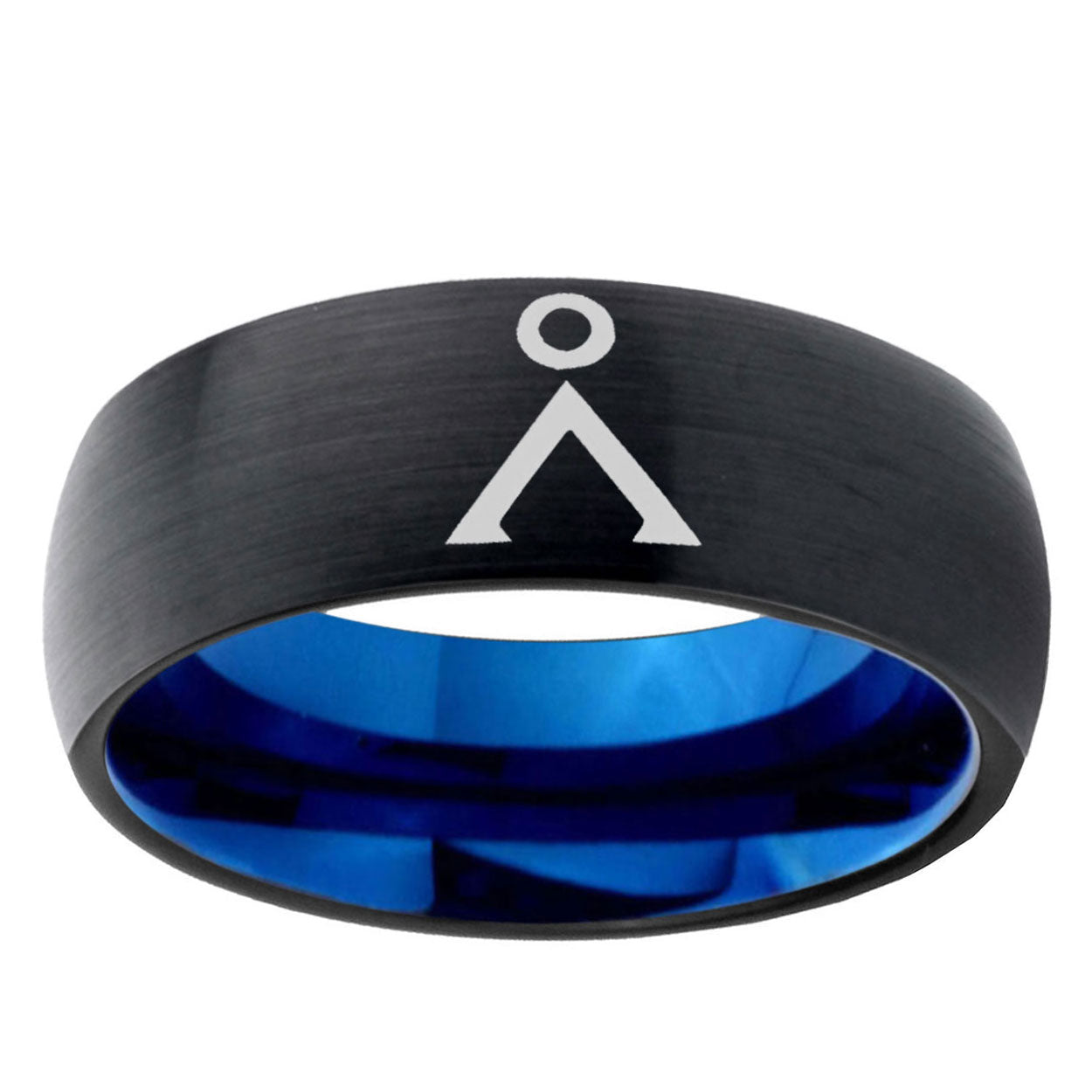 5mm Stargate Two-Tone Classic Dome Black Blue Tungsten Engraved Ring