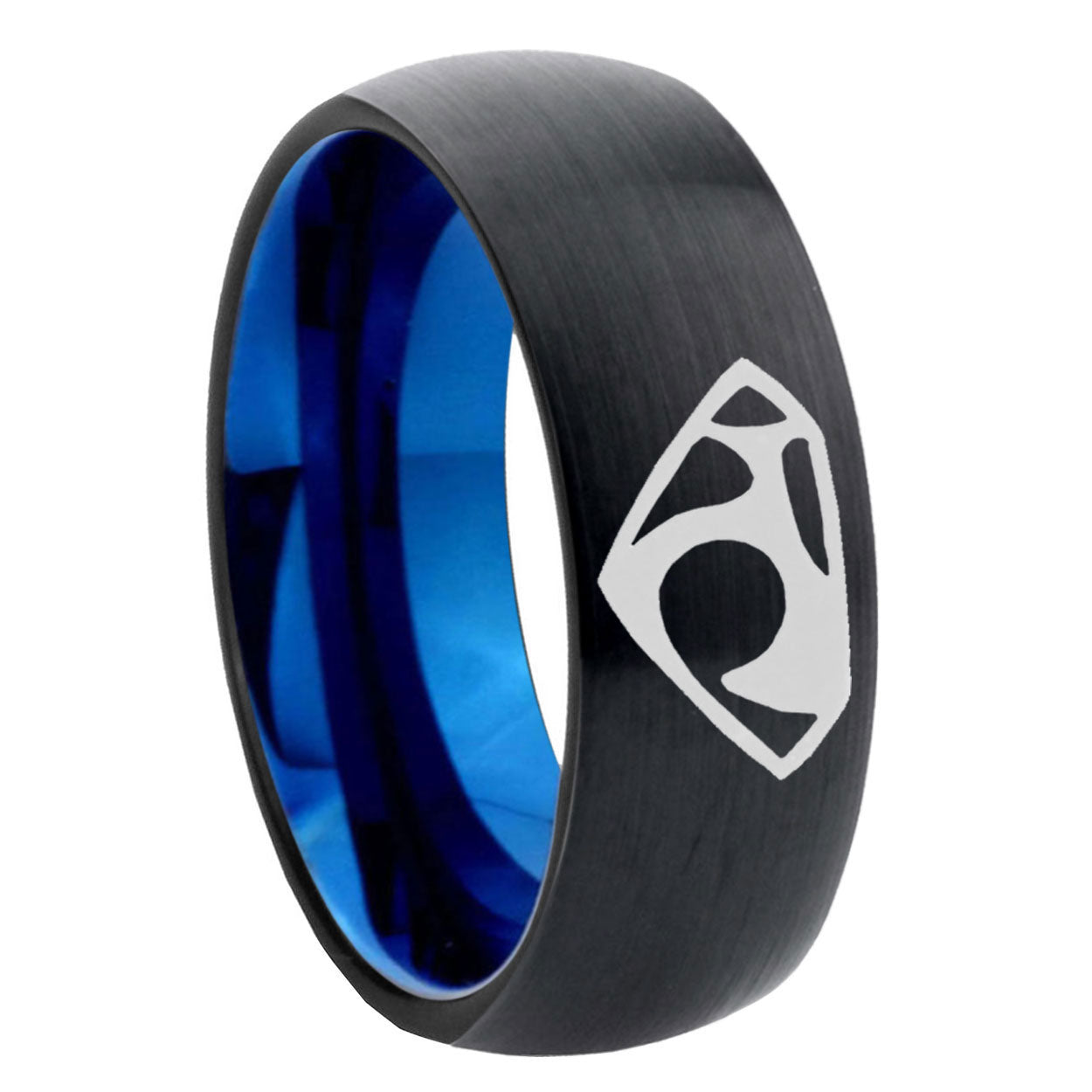 8mm House of Van Two-Tone Classic Dome Black Blue Tungsten Engraved Ring