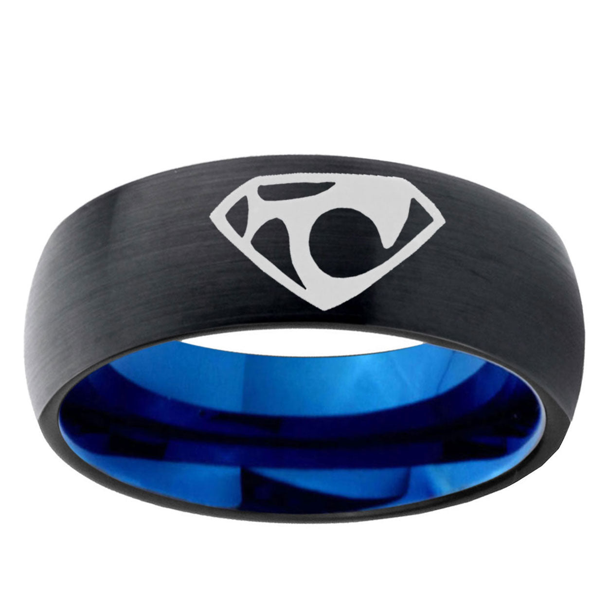 5mm House of Van Two-Tone Classic Dome Black Blue Tungsten Engraved Ring