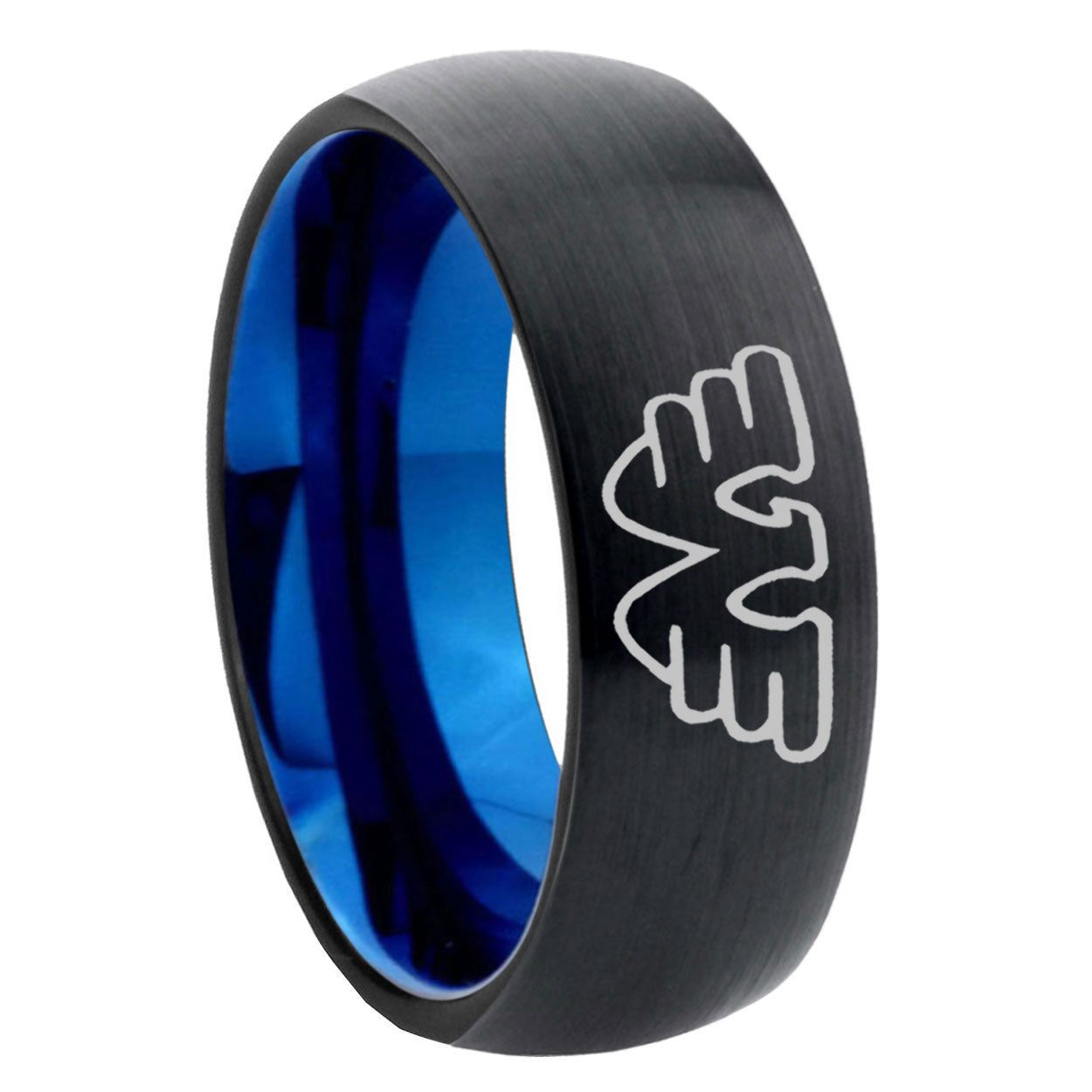 8mm Waylon Jennings Two-Tone Classic Dome Black Blue Tungsten Engraved Ring