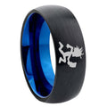 8mm Hatchet Man Two-Tone Classic Dome Black Blue Tungsten Engraved Ring