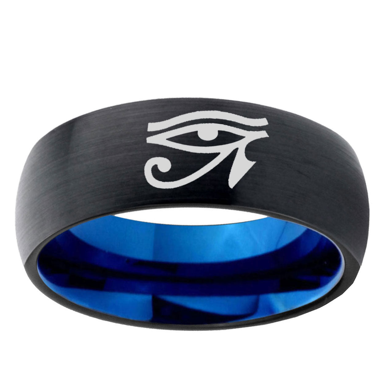 5mm Seeing Eye Two-Tone Classic Dome Black Blue Tungsten Engraved Ring