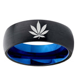 5, 8mm Marijuana Leaf Dome Blue Black Mens Wedding Bands Tungsten