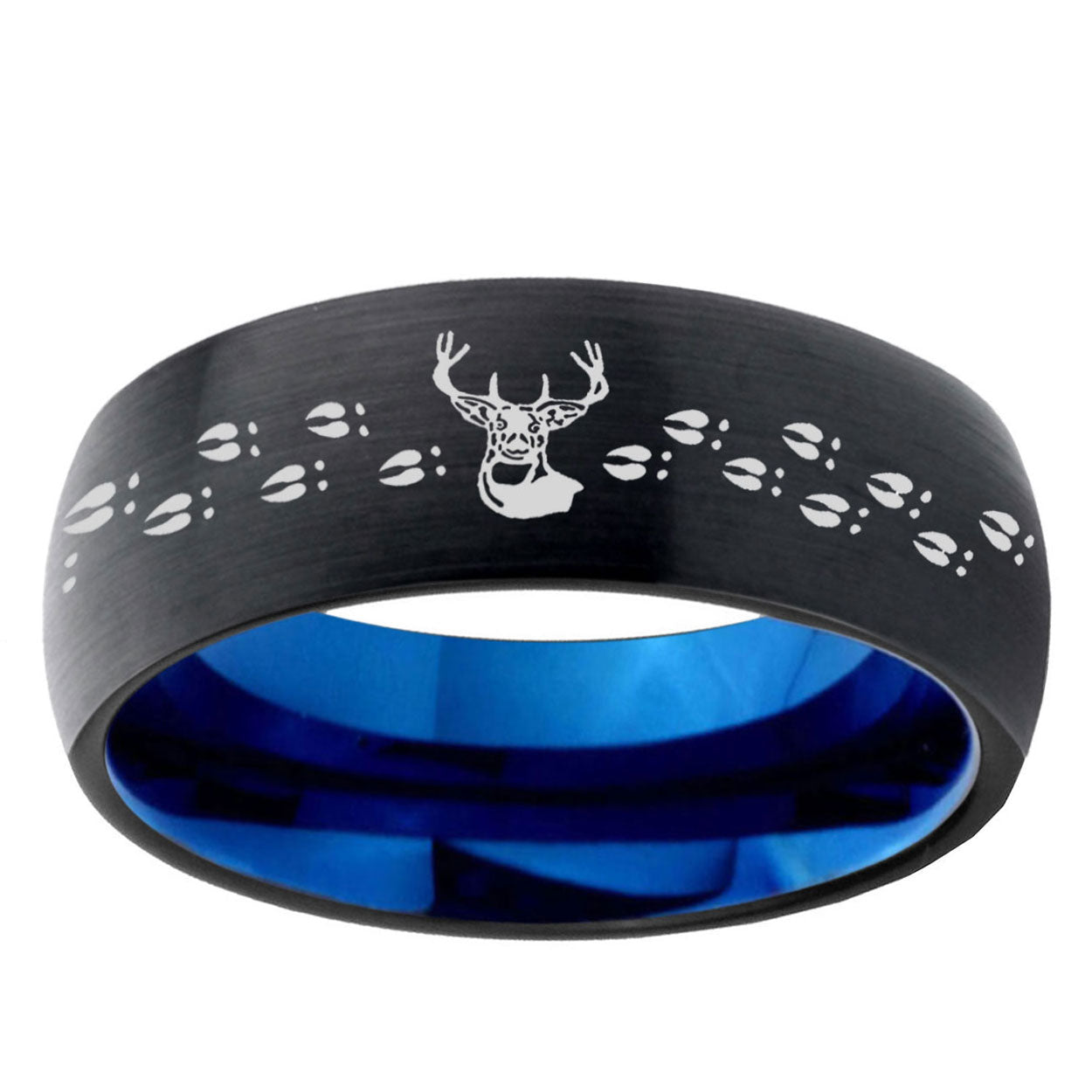 5mm Deer Antler Two-Tone Classic Dome Black Blue Tungsten Engraved Ring