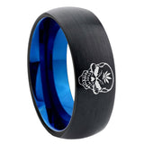 8mm Skull Marijuana Leaf Dome Black And Blue Tungsten Carbide Men's Promise Rings