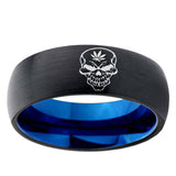 5mm Skull Marijuana Leaf Dome Black And Blue Tungsten Carbide Men's Promise Rings