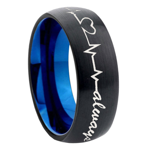 10mm Heart Beat forever Heart always more Dome Tungsten Blue Promise Ring