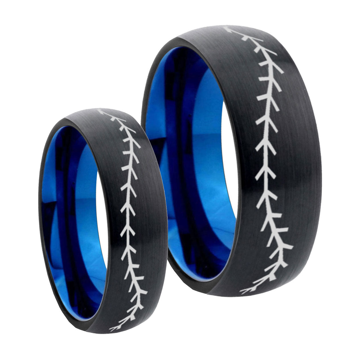 Baseballs Dome Blue Tungsten Couple Band Set