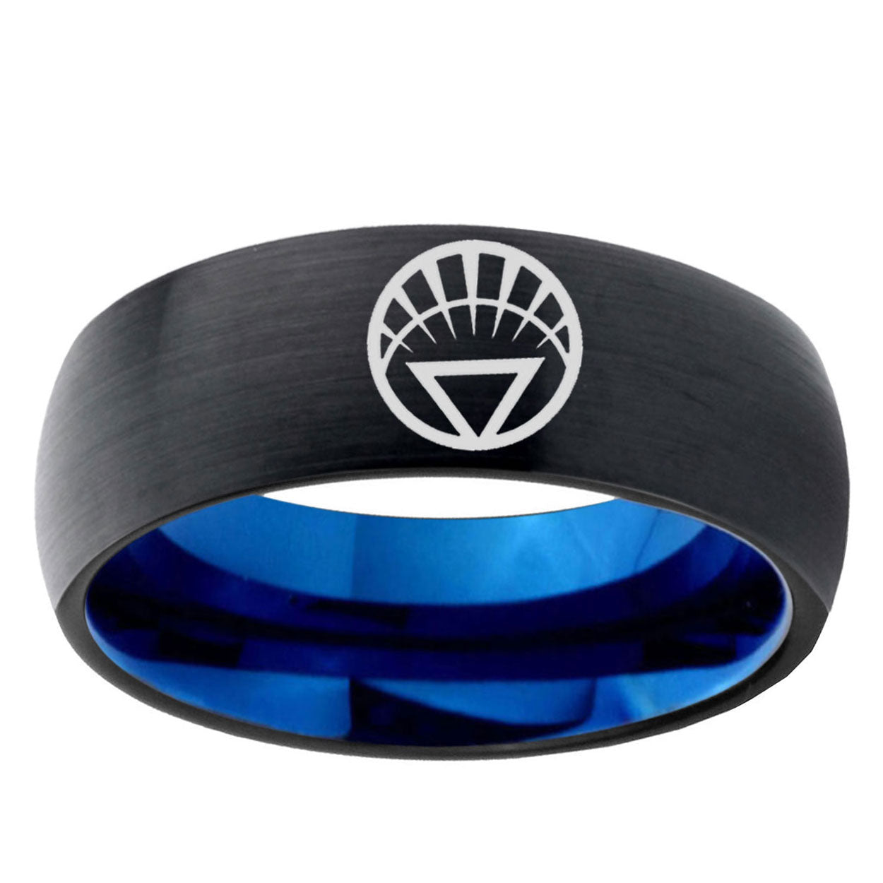 5mm White Lantern Two-Tone Classic Dome Black Blue Tungsten Engraved Ring