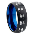 8mm Deer Tracks Two-Tone Classic Dome Black Blue Tungsten Engraved Ring