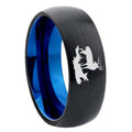8mm Deer Hunting Two-Tone Classic Dome Black Blue Tungsten Engraved Ring