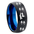8mm Deer Hunting Tracks Two-Tone Classic Dome Black Blue Tungsten Engraved Ring