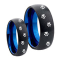 Paw Print Designs Dome Blue Tungsten Mens Set Ring