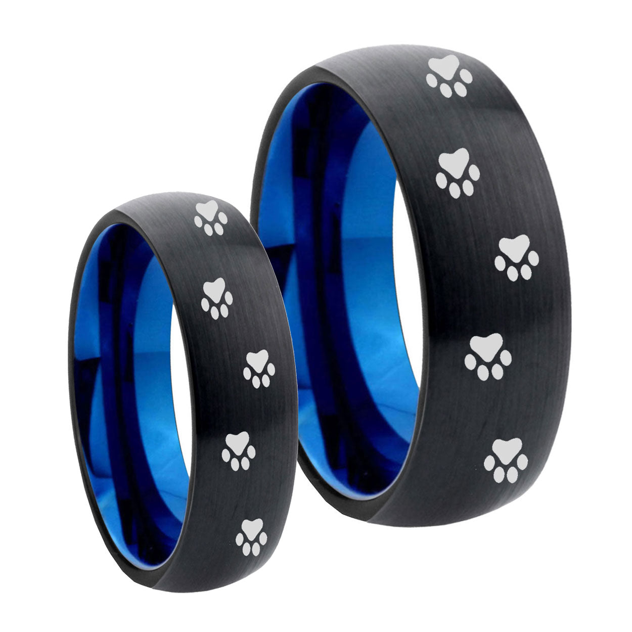 Paw Print Designs Dome Blue Tungsten Mens Set Ring