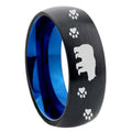 8mm Bear and Paw Two-Tone Classic Dome Black Blue Tungsten Engraved Ring