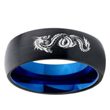5mm Dragon Dome Black And Blue Tungsten Carbide Engraving Ring