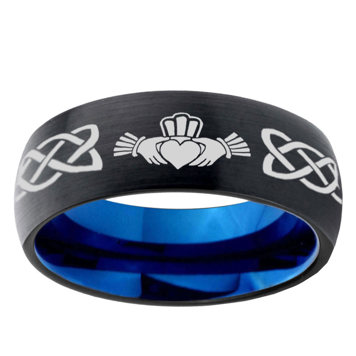 10mm Irish Claddagh Dome Tungsten Carbide Blue Engagement Ring