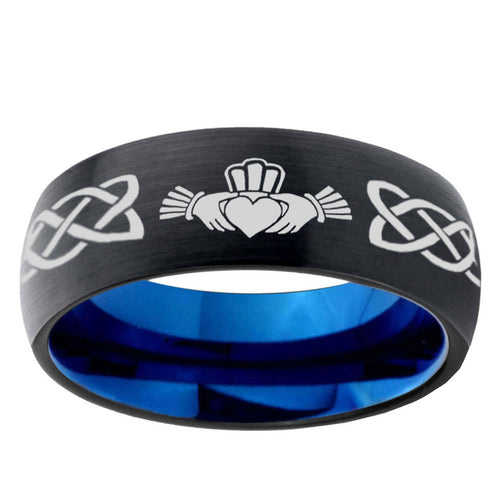 10mm Irish Claddagh Dome Tungsten Carbide Blue Engagement Ring