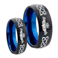 Irish Claddagh Dome Blue Tungsten His Hers Set Rings