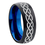 8mm Celtic Knot Dome Tungsten Carbide Blue Wedding Band Mens