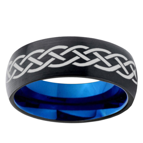 10mm Celtic Knot Dome Tungsten Carbide Blue Engagement Ring
