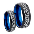 Celtic Knots Dome Blue Tungsten Bridal Set Rings