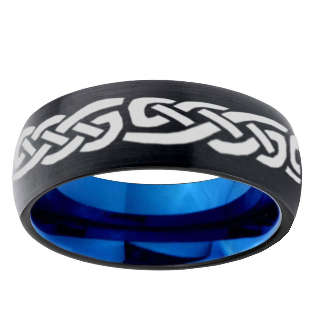 5mm Celtic Infinity Love Two-Tone Classic Dome Black Blue Tungsten Engraved Ring