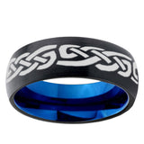 5, 8mm Celtic Knot Infinity Love Dome Tungsten Carbide Blue Wedding Band Mens