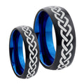 Laser Celtic Knots Dome Blue Tungsten Matching Ring Set