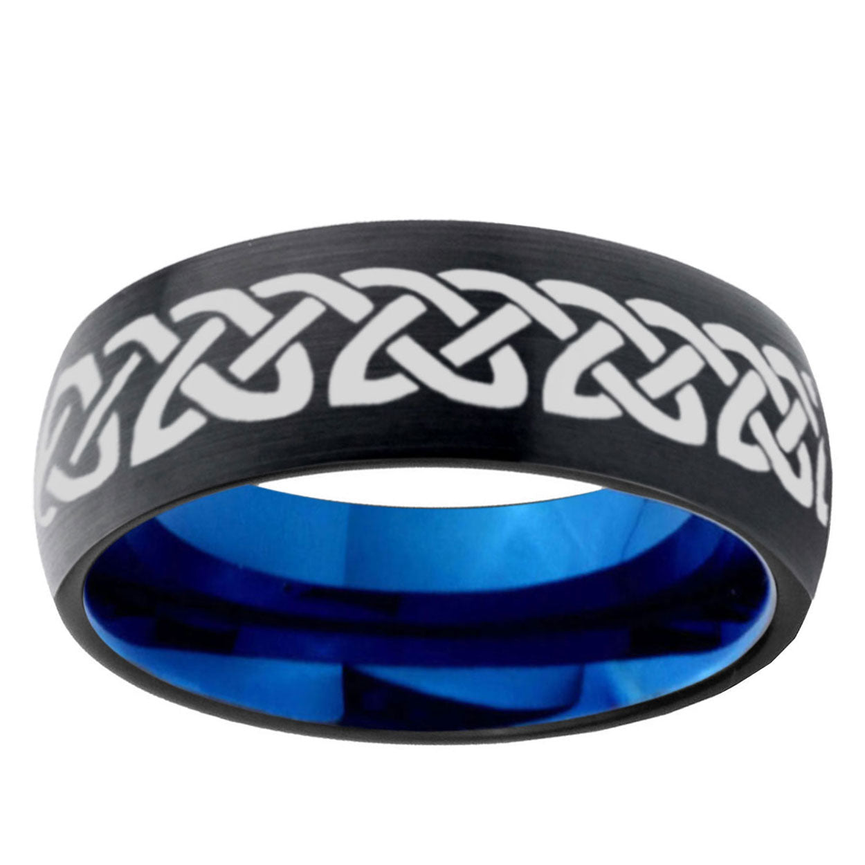 5mm Celtic Knot Love Two-Tone Classic Dome Black Blue Tungsten Engraved Ring