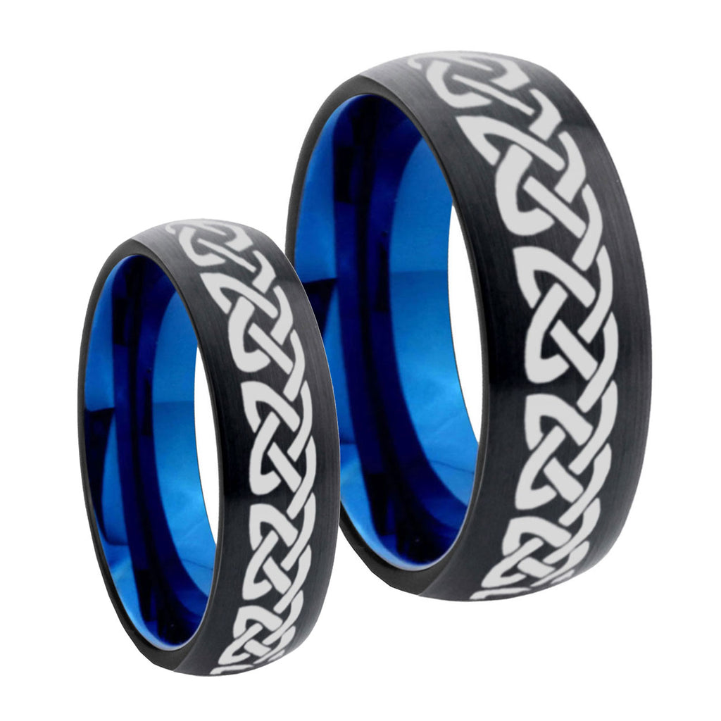 Celtic Knot Loves Dome Blue Tungsten Bridal Ring Set