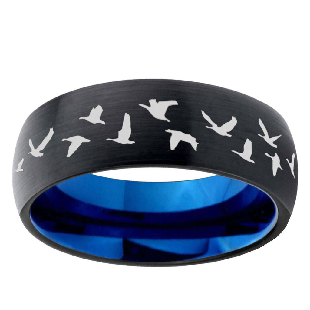 10mm Flying Geese Hunting Dome Tungsten Carbide Blue Engagement Ring