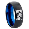 8mm Zelda Link Two-Tone Classic Dome Black Blue Tungsten Engraved Ring