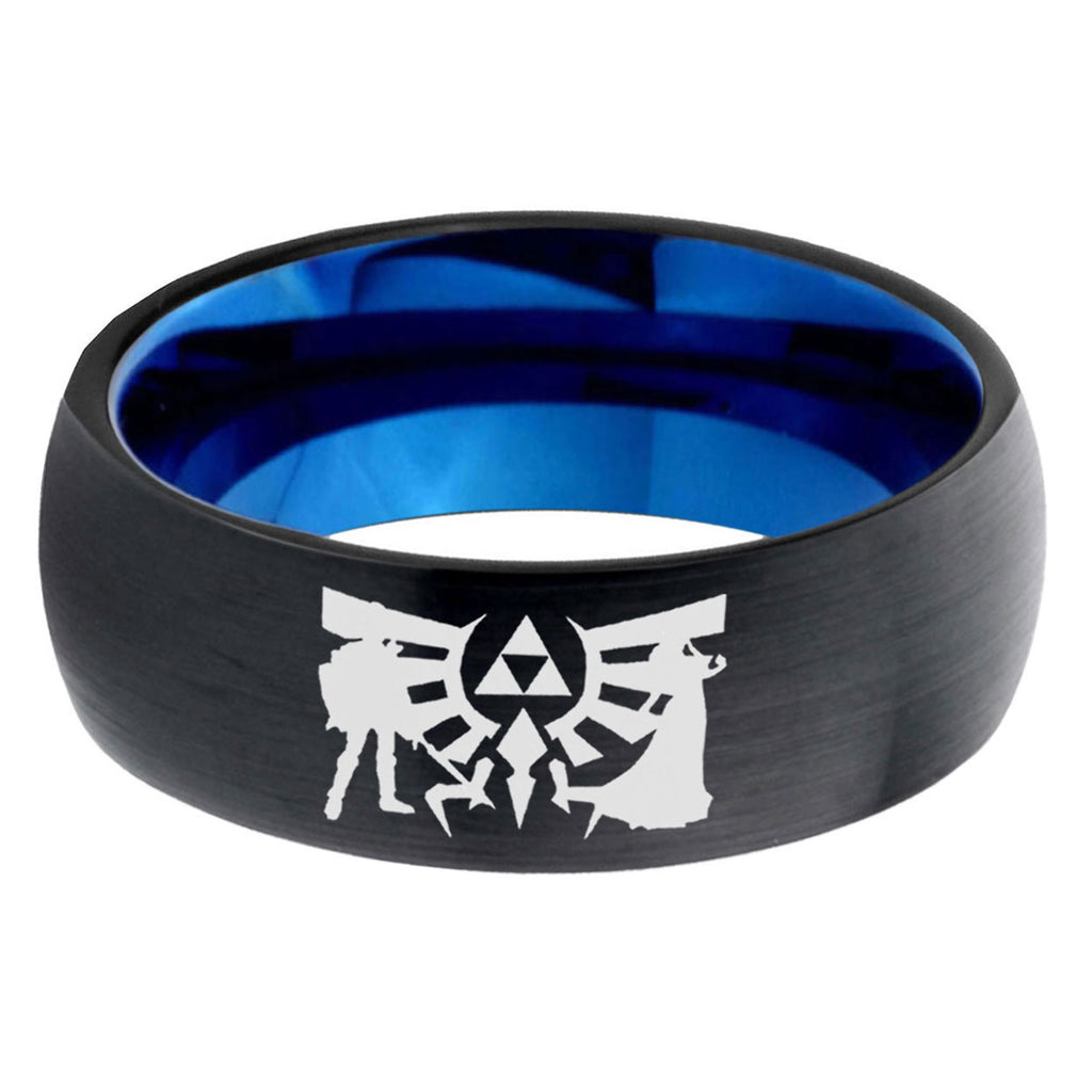 5mm Zelda Link Two-Tone Classic Dome Black Blue Tungsten Engraved Ring