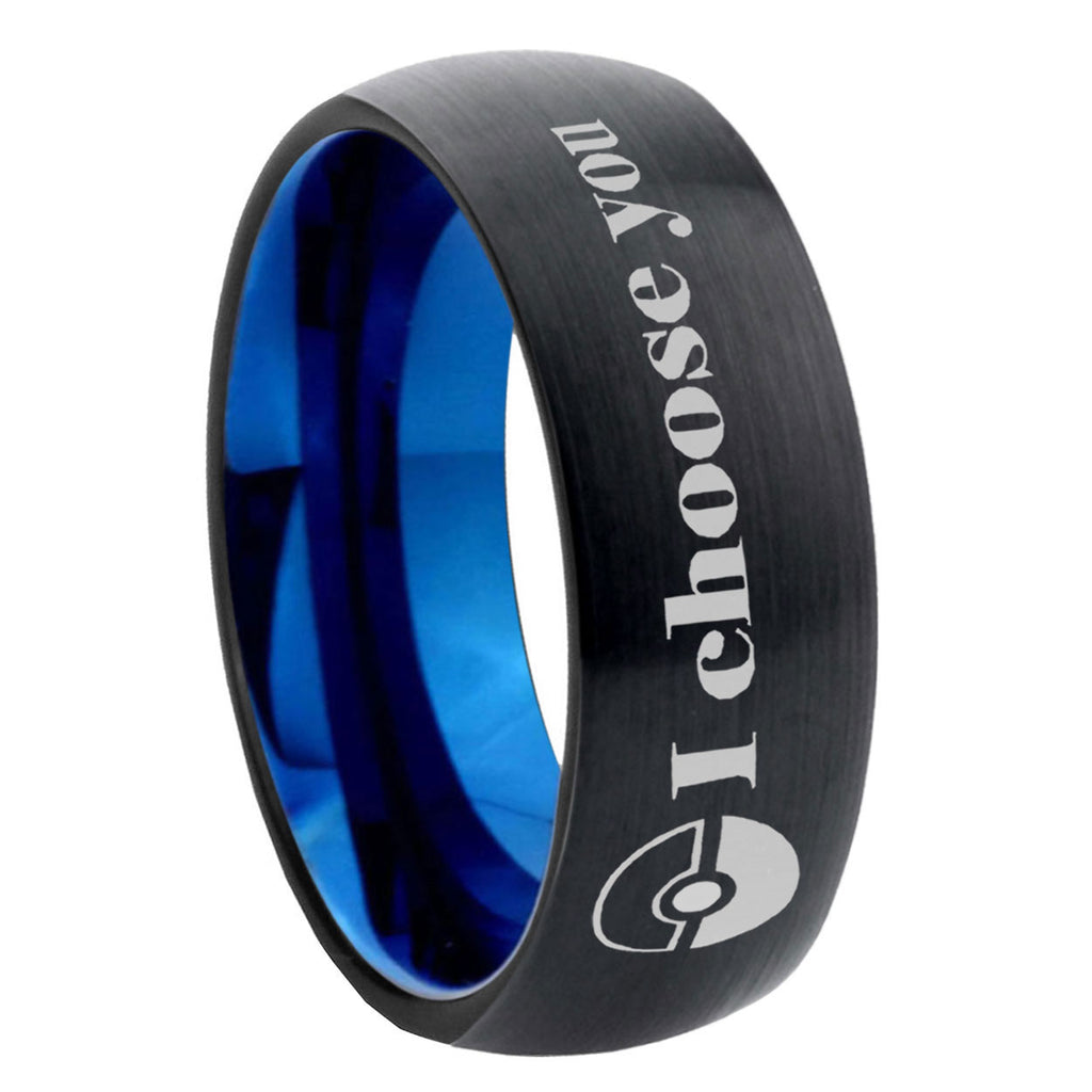 8mm Pokeball Pokemon Two-Tone Classic Dome Black Blue Tungsten Engraved Ring