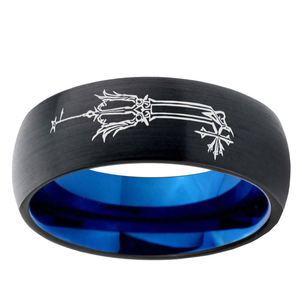 5mm Geekery Oathkeeper Kingdom Hearts Two-Tone Classic Dome Black Blue Tungsten Engraved Ring
