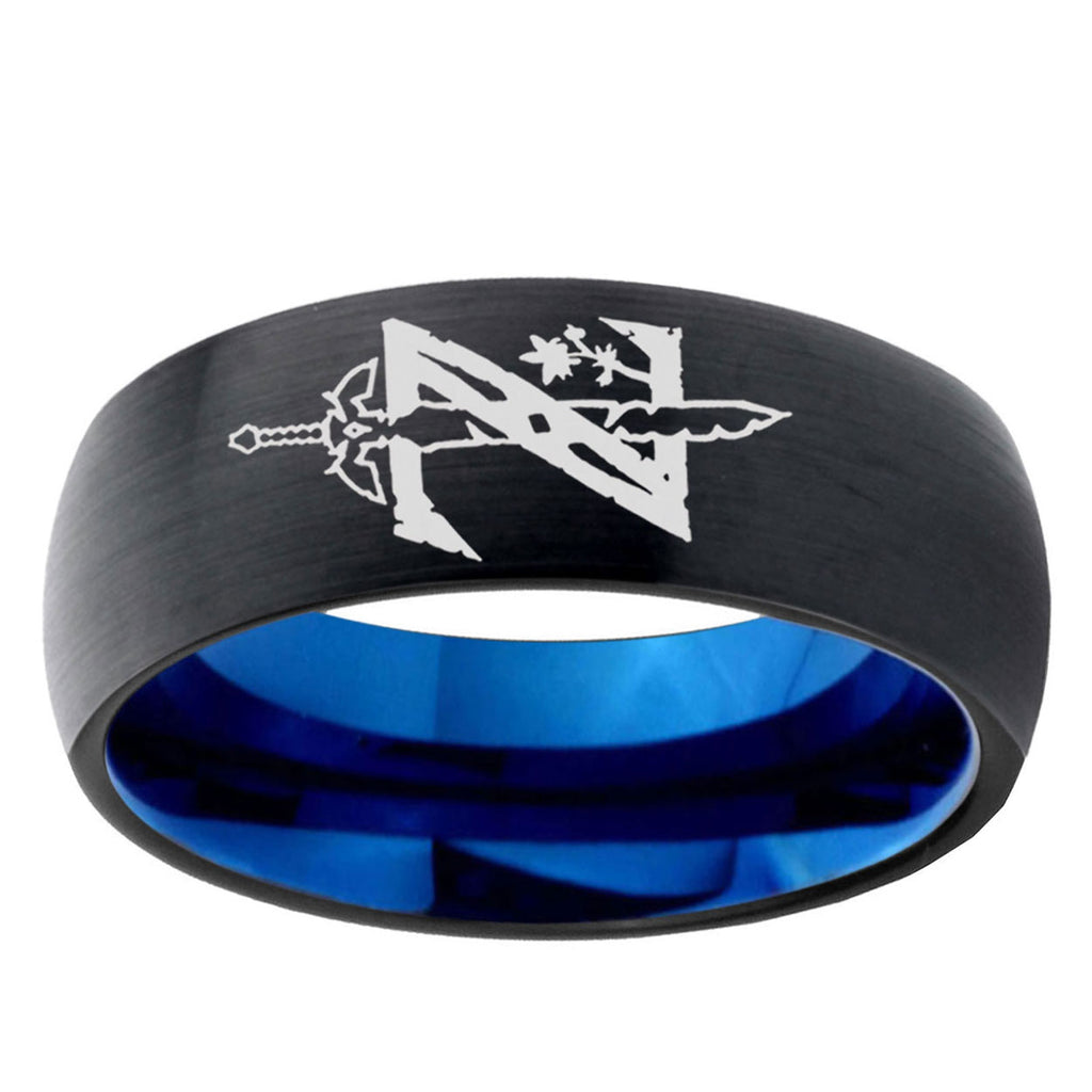 5mm Zelda Breath Of The Wild Two-Tone Classic Dome Black Blue Tungsten Engraved Ring