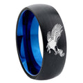 8mm Flying American Eagle Two-Tone Classic Dome Black Blue Tungsten Engraved Ring