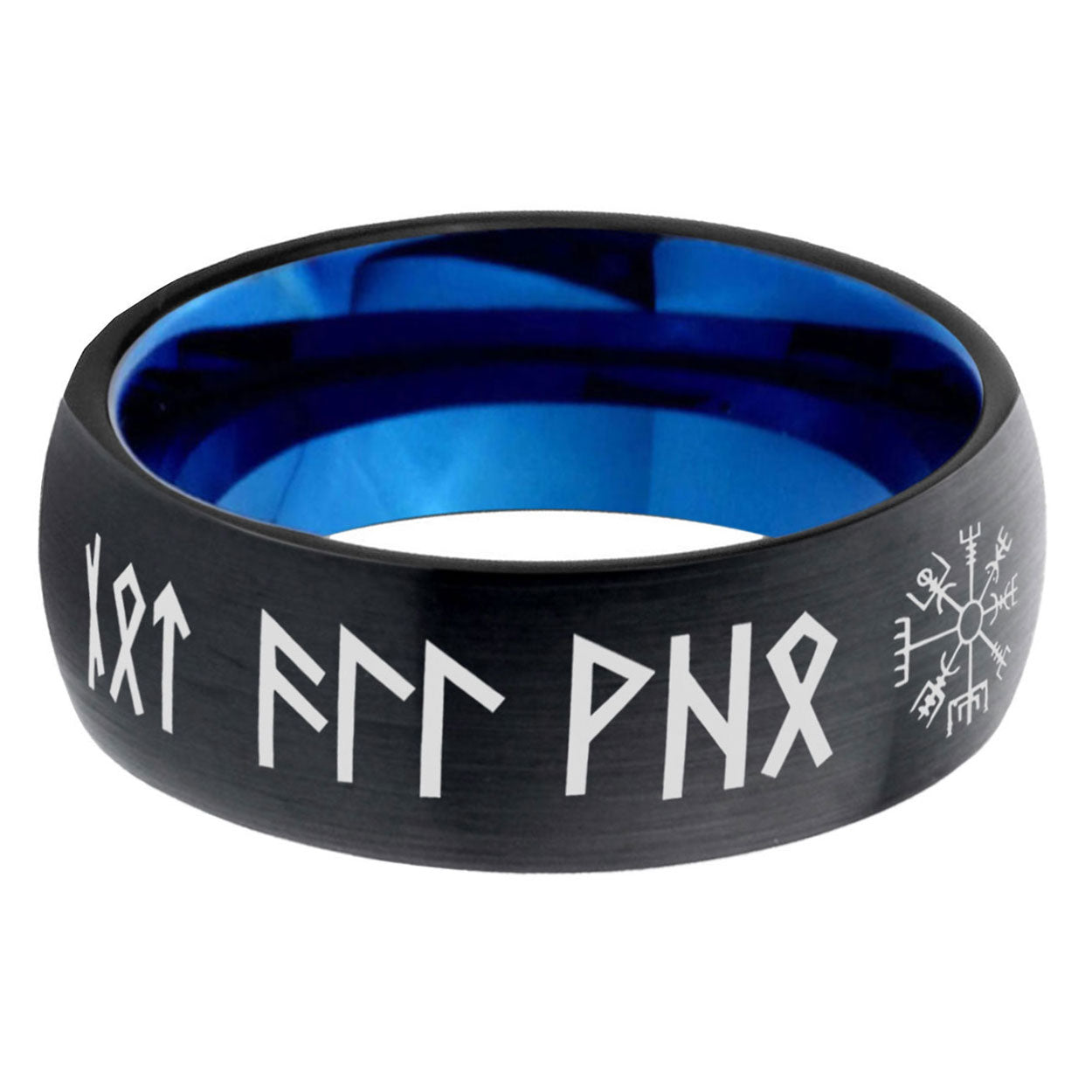 5mm Viking Two-Tone Classic Dome Black Blue Tungsten Engraved Ring