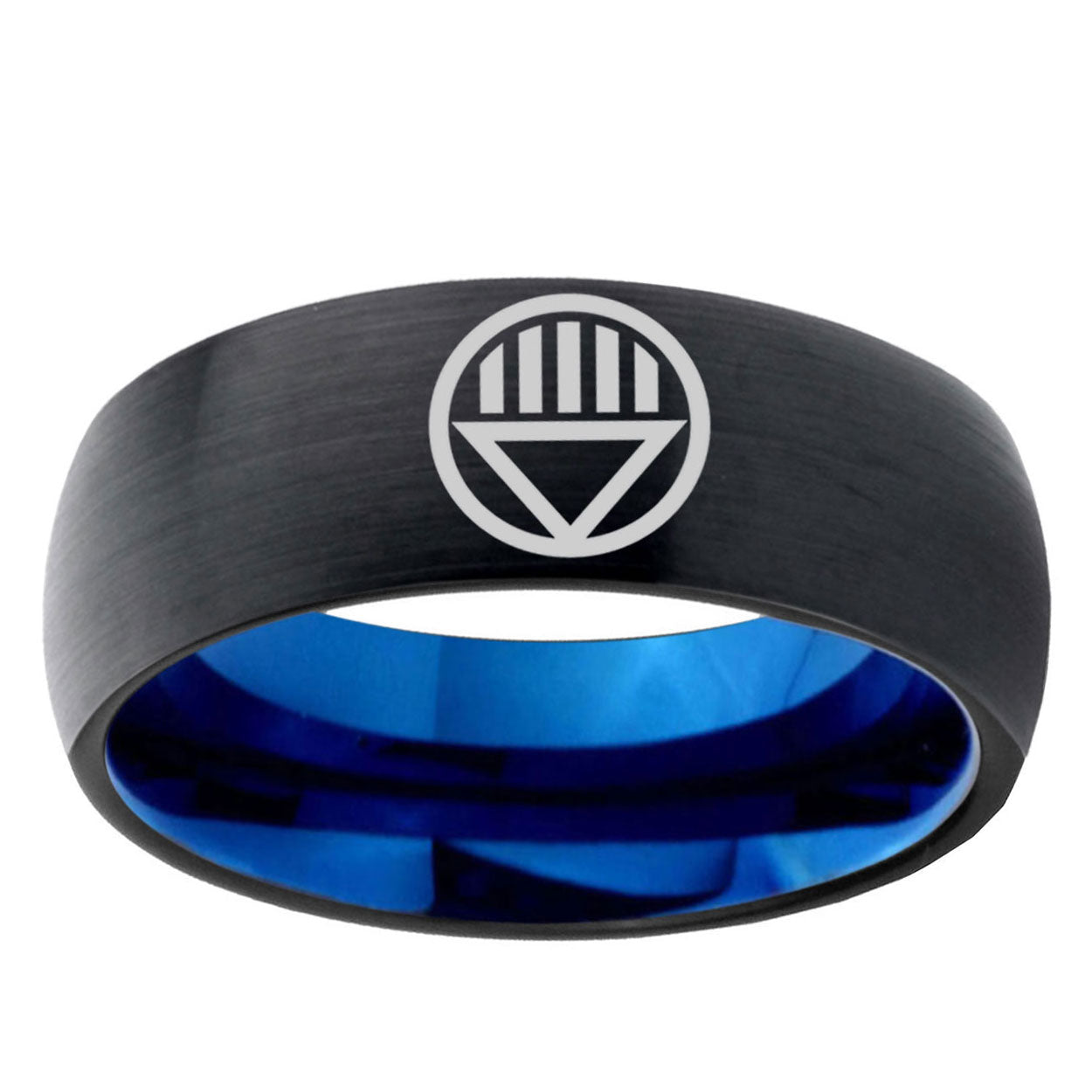 5mm Black Lantern Two-Tone Classic Dome Black Blue Tungsten Engraved Ring