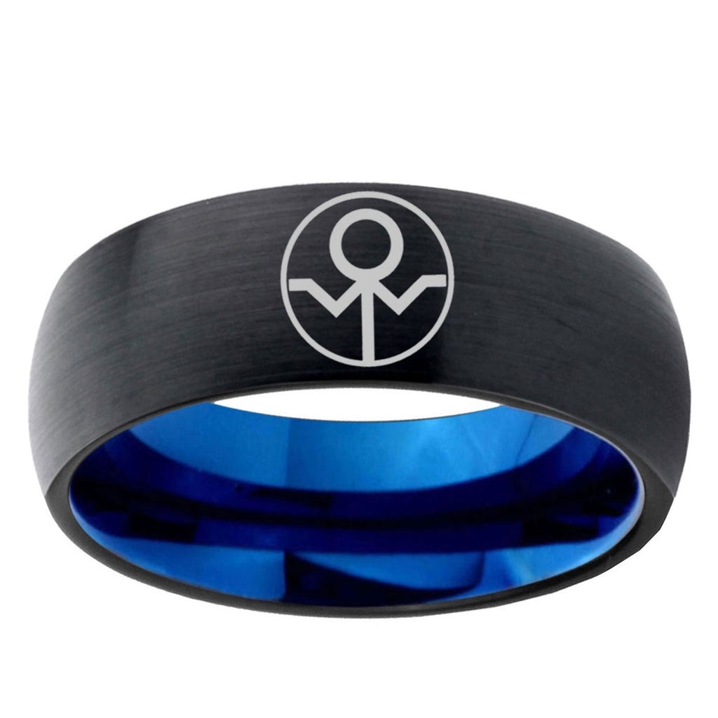 5mm Gray Lantern Two-Tone Classic Dome Black Blue Tungsten Engraved Ring