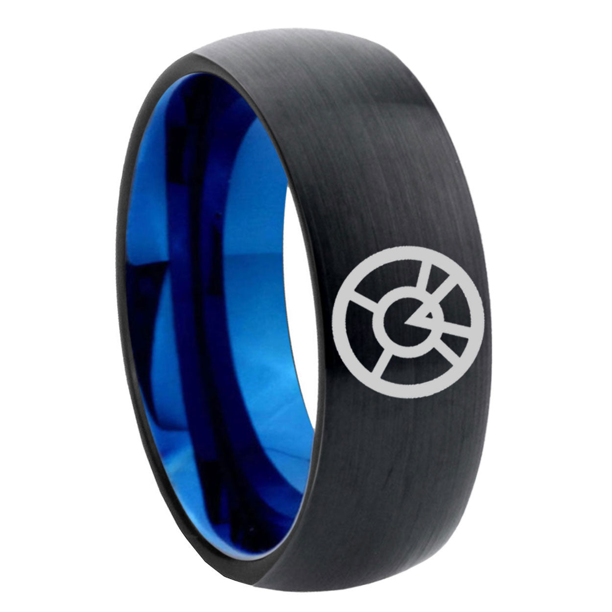 8mm Orange lantern Two-Tone Classic Dome Black Blue Tungsten Engraved Ring