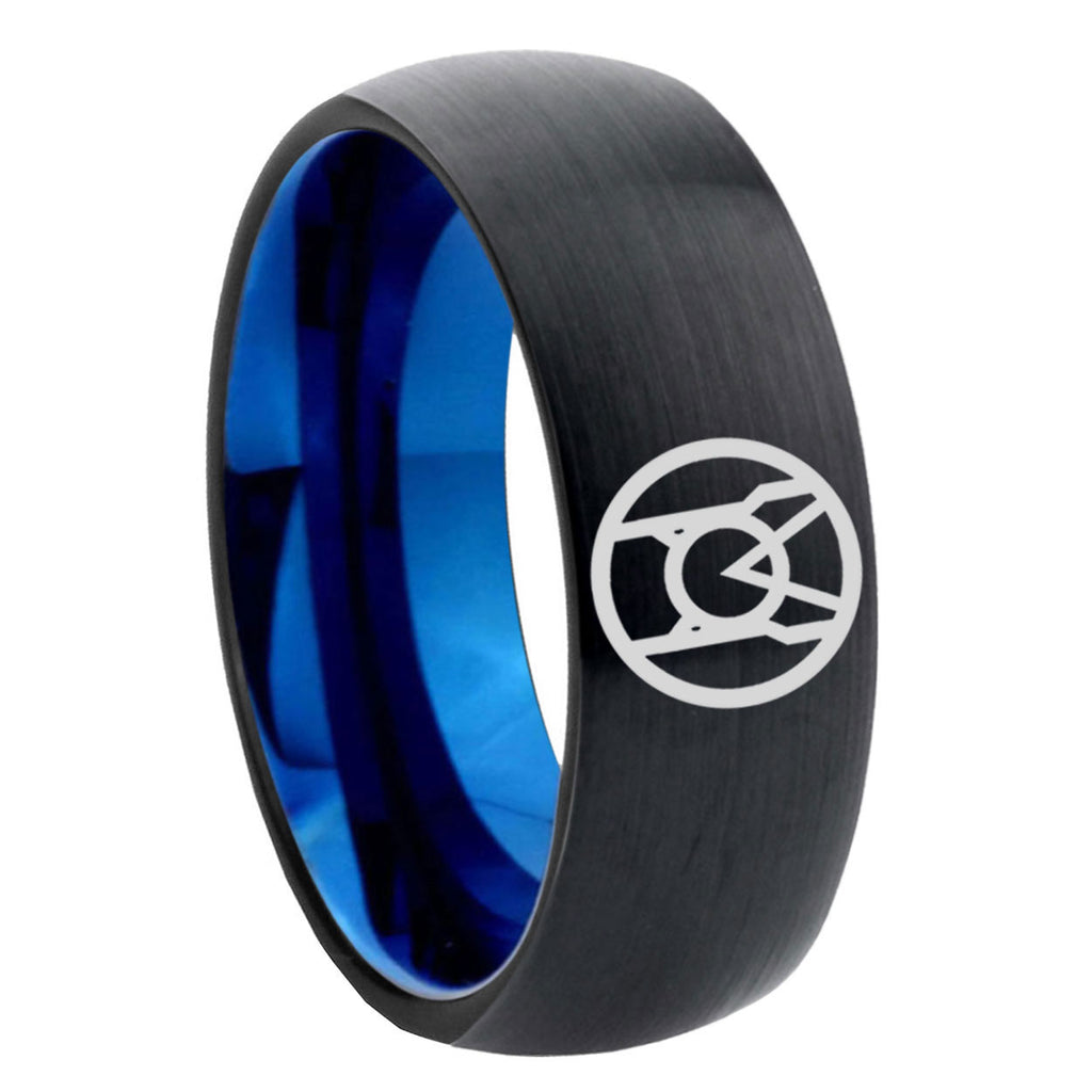 8mm Larfleeze Green Lantern Two-Tone Classic Dome Black Blue Tungsten Engraved Ring