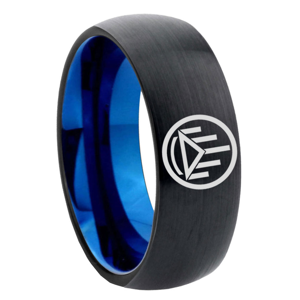 8mm Silver Lantern Two-Tone Classic Dome Black Blue Tungsten Engraved Ring